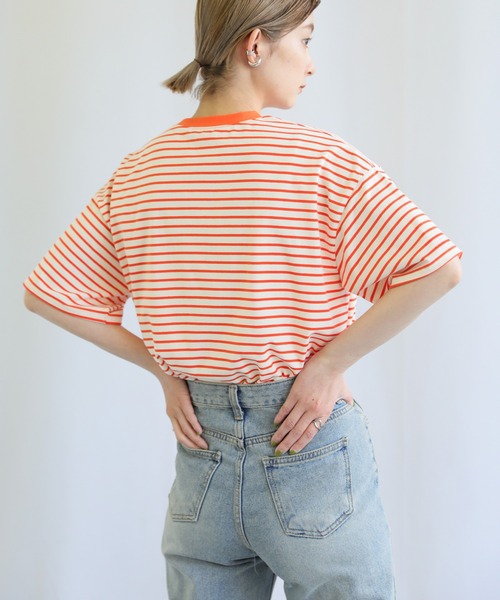 select MOCA(セレクトモカ)の「ボーダーオーバーTシャツ(Tシャツ/カットソー・レディース・ブラック/オレンジ/ブルー・FREE)」の8枚目の写真