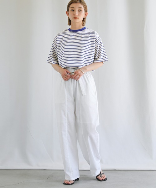 select MOCA(セレクトモカ)の「ボーダーオーバーTシャツ(Tシャツ/カットソー・レディース・ブラック/オレンジ/ブルー・FREE)」の6枚目の写真