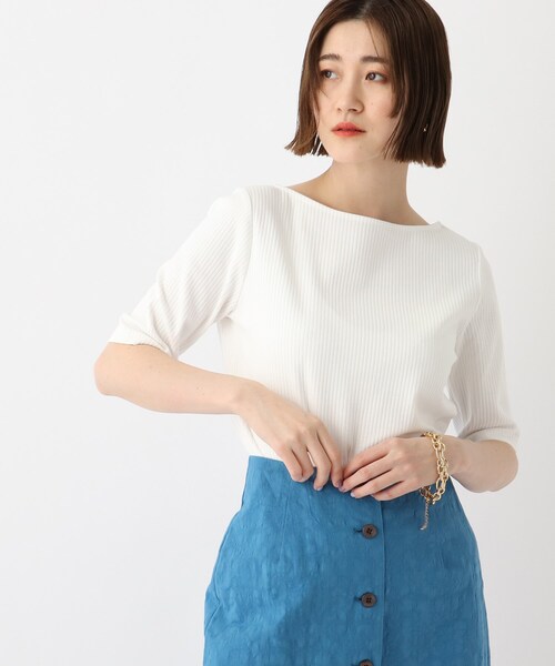 OPAQUE.CLIP（オペークドットクリップ）の「◆GIZAコットン ストレッチリブカットソー【WEB限定サイズ】（Tシャツ/カットソー・レディース・ホワイト系/ブラック/グリーン/サンドベージュ/ブルー/ブラウン・34/36/38/40/42）」の2枚目の写真