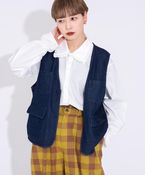 kutir(クティール)の「デニムフィッシングベスト(ベスト・レディース・ライトブルー/オフホワイト/ブルー・FREE)」の3枚目の写真