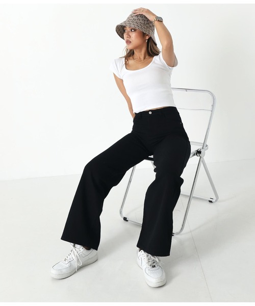 ANAP（アナップ）の「ツイルワイドパンツ（その他パンツ・レディース・ベージュ/ブラック・M/L/S）」の3枚目の写真