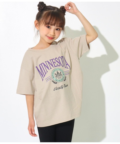 ANAP kids（アナップキッズ）の「カレッジプリントビッグTシャツ（Tシャツ/カットソー・キッズ・ベージュ/ホワイト/スミクロ・120cm/130cm/110cm）」の3枚目の写真