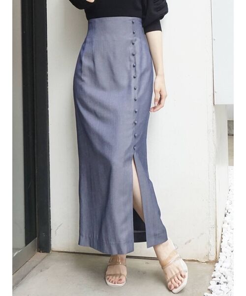 MERCURYDUO（マーキュリーデュオ）の「ボタンデザインスリットタイトスカート（スカート・レディース・オフホワイト/ネイビー/ベージュ・SMALL/MEDIUM）」の9枚目の写真