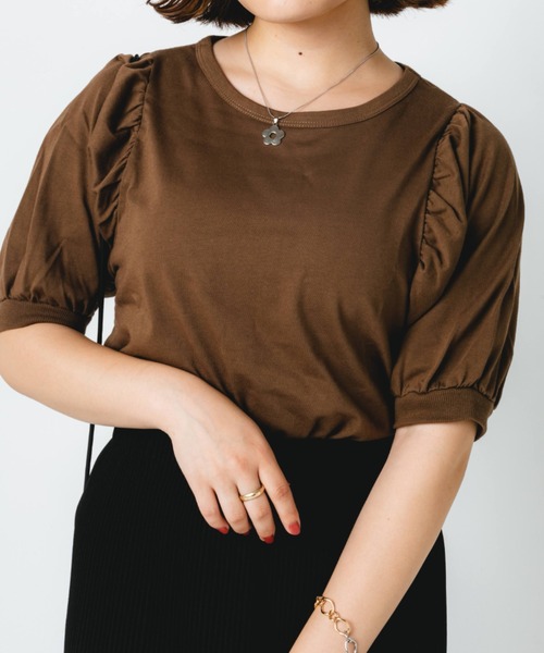 nemne store(ネンネストア)の「袖ボリュームプルオーバー(Tシャツ/カットソー・レディース・ブラウン/オフホワイト/ピンク・フリー)」の3枚目の写真
