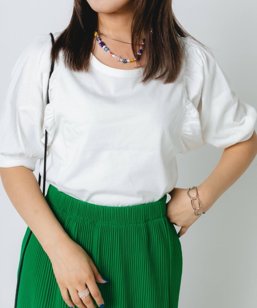 nemne store(ネンネストア)の「袖ボリュームプルオーバー(Tシャツ/カットソー・レディース・ブラウン/オフホワイト/ピンク・フリー)」の2枚目の写真