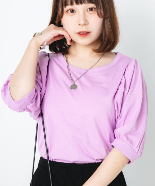nemne store(ネンネストア)の「袖ボリュームプルオーバー(Tシャツ/カットソー・レディース・ブラウン/オフホワイト/ピンク・フリー)」の1枚目の写真