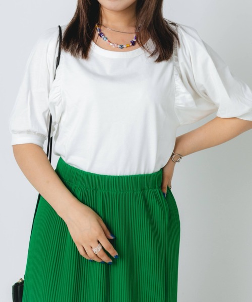 nemne store(ネンネストア)の「袖ボリュームプルオーバー(Tシャツ/カットソー・レディース・ブラウン/オフホワイト/ピンク・フリー)」の4枚目の写真