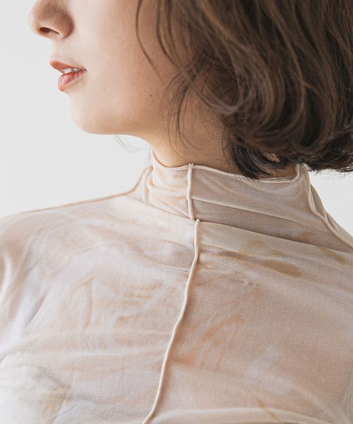 シアーマーブル柄　ドッキングカットソー マーブルシアートップス（Tシャツ/カットソー）｜rectangle