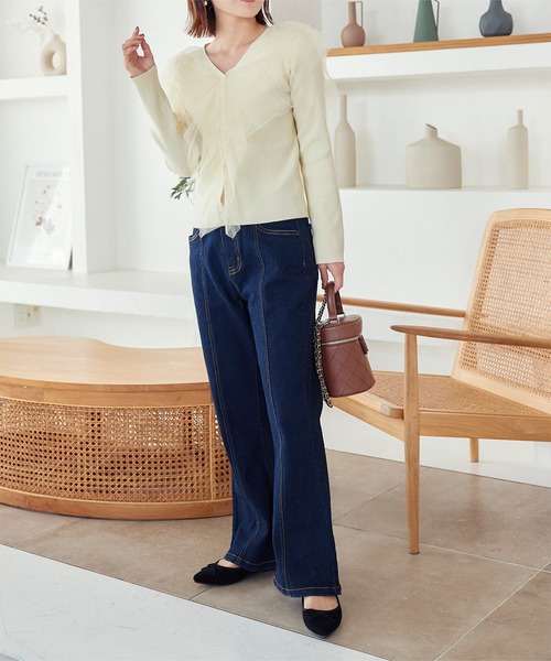 Petitle（プチレ）の「[ 低身長向けサイズ ] ハイウエストセンターシームセミフレアデニムパンツ（デニムパンツ・レディース・ブラック/ライトブルー/インディゴブルー/アイボリー系/ダークブルー・PM/M/L/PL/PS/XS.P）」の21枚目の写真