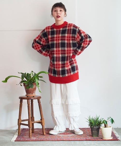 CHILD WOMAN(チャイルドウーマン)の「モヘヤ混タータンチェック BIG プルオーバー(ニット/セーター・レディース・レッド/ネイビー・FREE)」の17枚目の写真