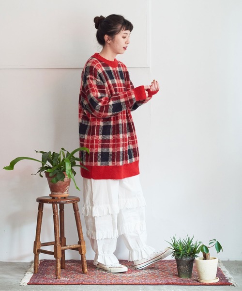 CHILD WOMAN(チャイルドウーマン)の「モヘヤ混タータンチェック BIG プルオーバー(ニット/セーター・レディース・レッド/ネイビー・FREE)」の19枚目の写真