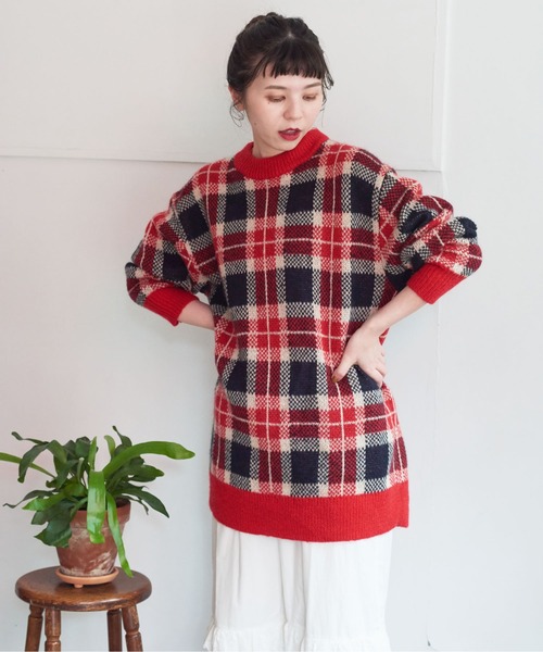 CHILD WOMAN(チャイルドウーマン)の「モヘヤ混タータンチェック BIG プルオーバー(ニット/セーター・レディース・レッド/ネイビー・FREE)」の12枚目の写真