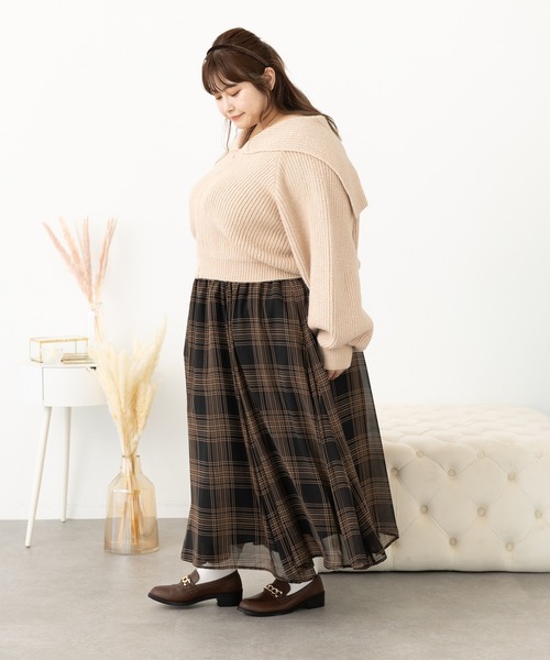 SLURR（スラ―）の「[大きいサイズ]セーラーニットブルゾン（ブルゾン・レディース・ピンクベージュ/アイボリー/ミント・L）」の6枚目の写真