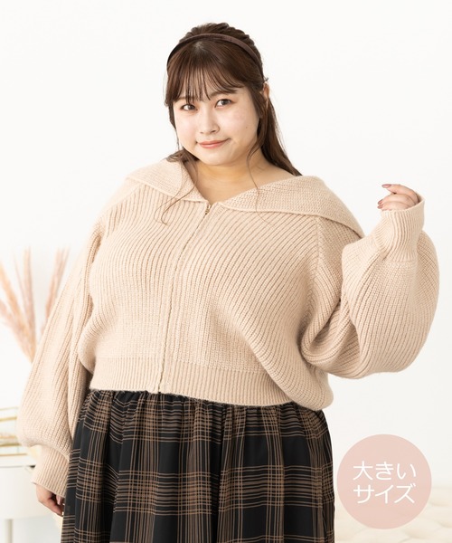 SLURR（スラ―）の「[大きいサイズ]セーラーニットブルゾン（ブルゾン・レディース・ピンクベージュ/アイボリー/ミント・L）」の16枚目の写真