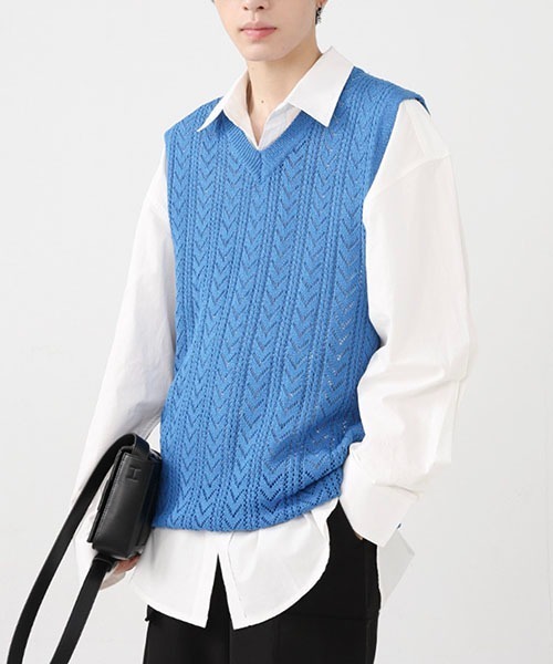 WESTBOY(ウエストボーイ)の「ヘリンボーンニットベスト WO22W3TP01【WB ORIGINALS】(ニット/セーター・メンズ・ブルー/ホワイト/ブラック・M/XL/L)」の5枚目の写真