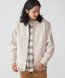 *SHIPS: ワンポイント ロゴ 梨地 ボンディング フリース クルーネック スナップ カーディガン