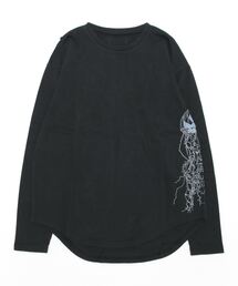 【genxder】ユニセックス オリジナルクラゲプリント 蝶々刺繍 肩紐付き ロングTシャツ
