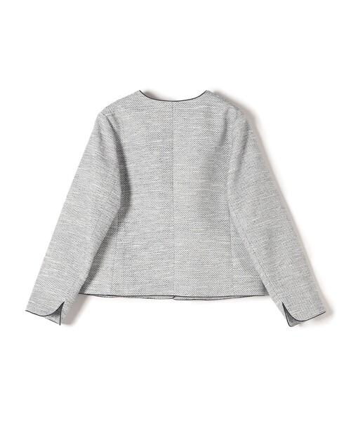 セール】 SHIPS any:ノーカラー ツイード ジャケット［NAVY BLUE
