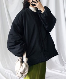 me+em select | ノーカラージップスリットマットナイロンダウンジャケット(ブルゾン)