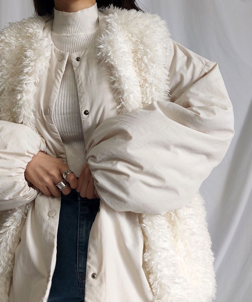 me+em select（ミームセレクト）の「ノーカラージップスリットマットナイロンダウンジャケット（ブルゾン・レディース・ブラック/カーキ/アイボリー・MEDIUM）」の8枚目の写真