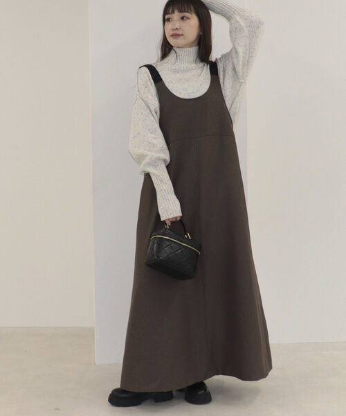fredy emue(フレディエミュ)の「ウールライクフレアージャンスカ(ジャンパースカート・レディース・ブラウン/グレー・38)」の13枚目の写真