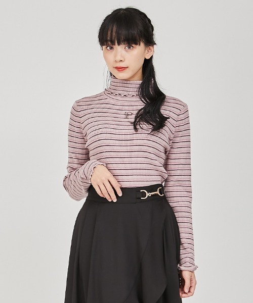 axes femme POETIQUE(アクシーズファムポエティック)の「ロゴ刺繍レトロボーダープルオーバー(ニット/セーター・レディース・ブルー/キナリ/ピンク・MEDIUM)」の3枚目の写真