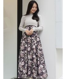 MERCURYDUO | ニットドッキングギャザーフレアチェックワンピース(ワンピース)