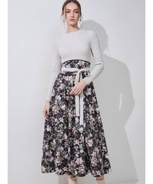 MERCURYDUO | ニットドッキングギャザーフレアワンピース(ワンピース)