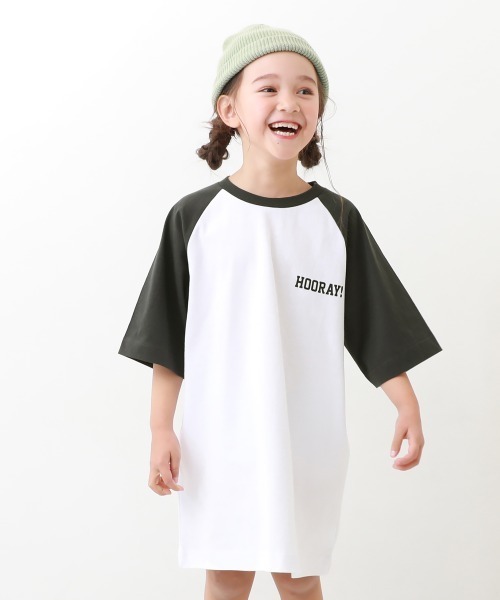 devirock（デビロック）の「7分袖ラグランワンピース（ワンピース・キッズ・ブルー系その他/スミクロ/パープル系その他/パープル系その他2/ホワイト/ピンク系その他/バイオレット/グレイッシュブルー/その他9・100cm/110cm/120cm/130cm/140cm/150cm/160cm）」の3枚目の写真