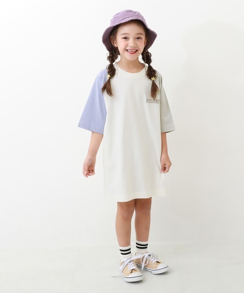 devirock（デビロック）の「7分袖ラグランワンピース（ワンピース・キッズ・ブルー系その他/スミクロ/パープル系その他/パープル系その他2/ホワイト/ピンク系その他/バイオレット/グレイッシュブルー/その他9・100cm/110cm/120cm/130cm/140cm/150cm/160cm）」の13枚目の写真