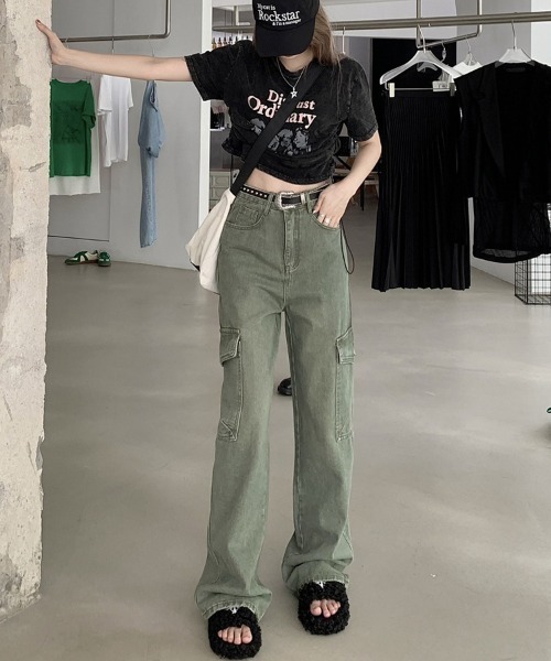 Ressaca(レサーカ)の「サイドポケット ワイドデニムカーゴパンツ ルーズストレート(カーゴパンツ・レディース・カーキ・S/M/L/XL)」の7枚目の写真