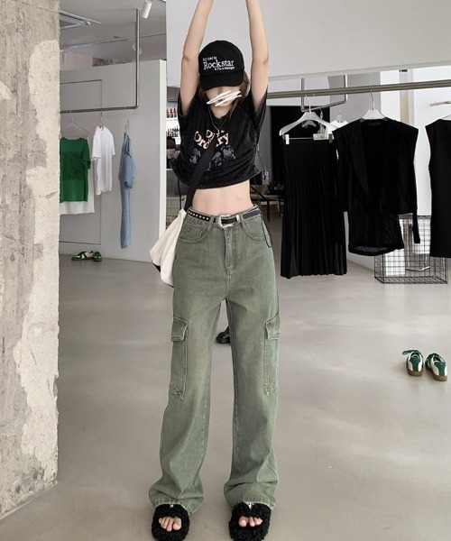 Ressaca(レサーカ)の「サイドポケット ワイドデニムカーゴパンツ ルーズストレート(カーゴパンツ・レディース・カーキ・S/M/L/XL)」の12枚目の写真