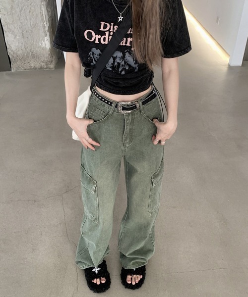 Ressaca(レサーカ)の「サイドポケット ワイドデニムカーゴパンツ ルーズストレート(カーゴパンツ・レディース・カーキ・S/M/L/XL)」の4枚目の写真