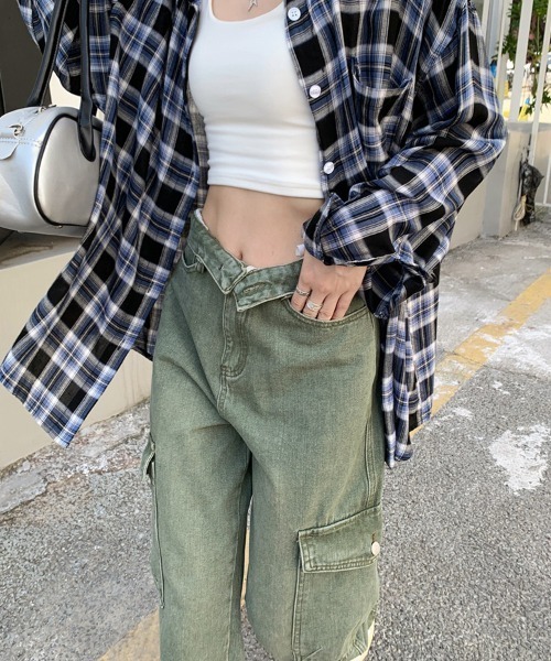 Ressaca(レサーカ)の「サイドポケット ワイドデニムカーゴパンツ ルーズストレート(カーゴパンツ・レディース・カーキ・S/M/L/XL)」の2枚目の写真