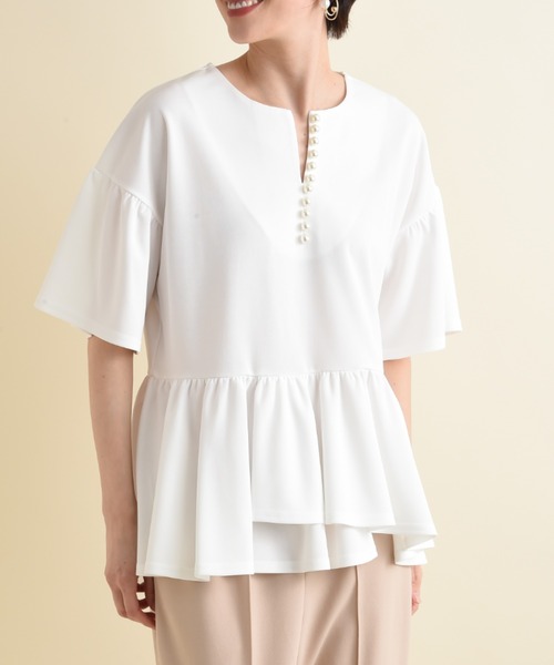 INTERPLANET(インタープラネット)の「カットジョーゼットパールブラウス(シャツ/ブラウス・レディース・オフホワイト/ブラック/ライトベージュ/グレイッシュベージュ・FREE)」の7枚目の写真