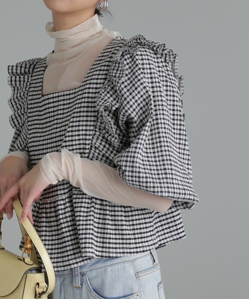 FREE'S MART（フリーズマート）の「【パープルカラーWEB限定】◆肩フリルギンガムペプラムブラウス（シャツ/ブラウス・レディース・ベージュ/パープル/グリーン/ブラック系その他・FREE）」の8枚目の写真