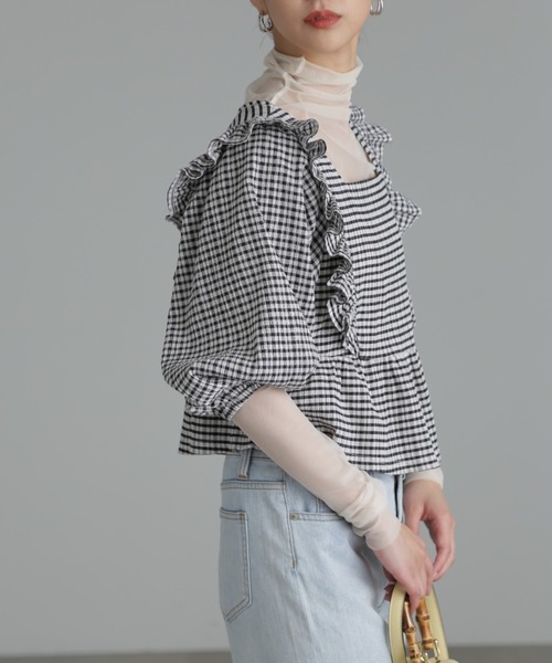 FREE'S MART（フリーズマート）の「【パープルカラーWEB限定】◆肩フリルギンガムペプラムブラウス（シャツ/ブラウス・レディース・ベージュ/パープル/グリーン/ブラック系その他・FREE）」の15枚目の写真