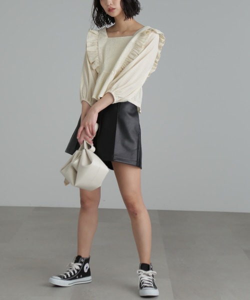 FREE'S MART（フリーズマート）の「【パープルカラーWEB限定】◆肩フリルギンガムペプラムブラウス（シャツ/ブラウス・レディース・ベージュ/パープル/グリーン/ブラック系その他・FREE）」の6枚目の写真