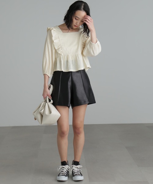 FREE'S MART（フリーズマート）の「【パープルカラーWEB限定】◆肩フリルギンガムペプラムブラウス（シャツ/ブラウス・レディース・ベージュ/パープル/グリーン/ブラック系その他・FREE）」の13枚目の写真