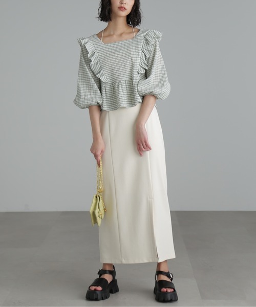 FREE'S MART（フリーズマート）の「【パープルカラーWEB限定】◆肩フリルギンガムペプラムブラウス（シャツ/ブラウス・レディース・ベージュ/パープル/グリーン/ブラック系その他・FREE）」の10枚目の写真