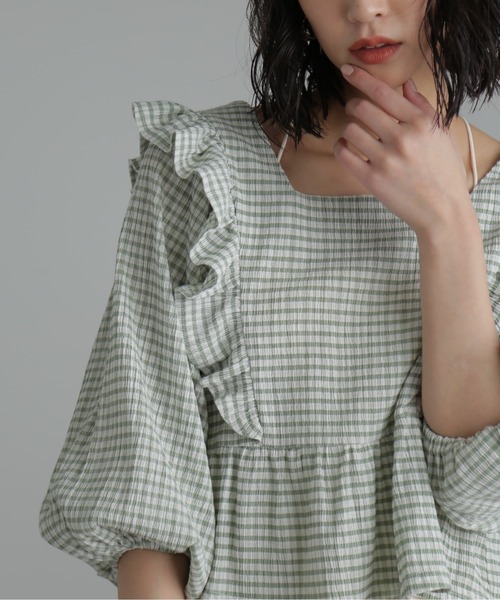 FREE'S MART（フリーズマート）の「【パープルカラーWEB限定】◆肩フリルギンガムペプラムブラウス（シャツ/ブラウス・レディース・ベージュ/パープル/グリーン/ブラック系その他・FREE）」の20枚目の写真