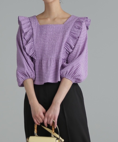 FREE'S MART（フリーズマート）の「【パープルカラーWEB限定】◆肩フリルギンガムペプラムブラウス（シャツ/ブラウス・レディース・ベージュ/パープル/グリーン/ブラック系その他・FREE）」の21枚目の写真