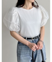 Re:EDIT | [2023S/S PRE ORDER]オーガンジースリーブ半袖トップス(Tシャツ/カットソー)