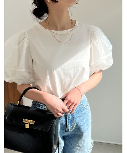 Re:EDIT（リエディ）の「オーガンジースリーブ半袖トップス（Tシャツ/カットソー・レディース・ブラック/ホワイト・LARGE/MEDIUM）」の20枚目の写真