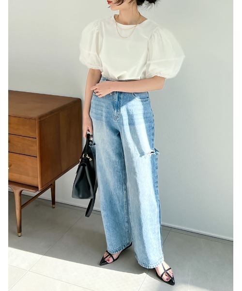 Re:EDIT（リエディ）の「オーガンジースリーブ半袖トップス（Tシャツ/カットソー・レディース・ブラック/ホワイト・LARGE/MEDIUM）」の21枚目の写真