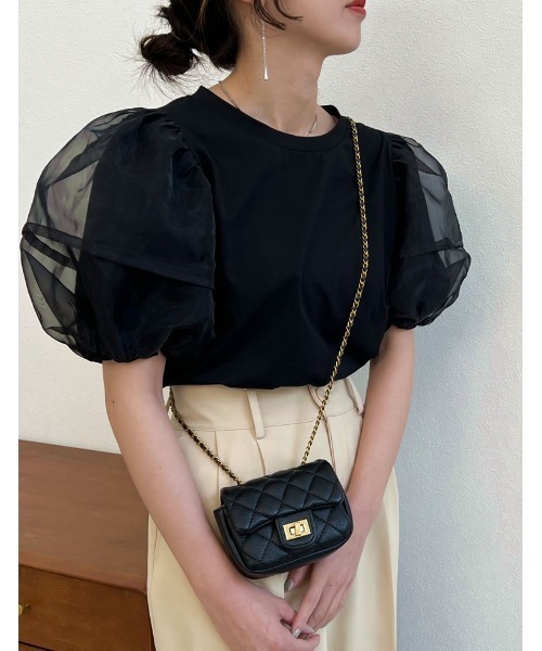 Re:EDIT（リエディ）の「オーガンジースリーブ半袖トップス（Tシャツ/カットソー・レディース・ブラック/ホワイト・LARGE/MEDIUM）」の14枚目の写真