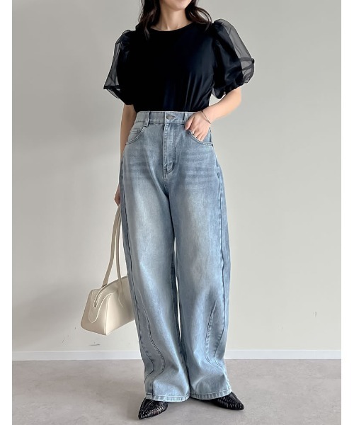 Re:EDIT（リエディ）の「オーガンジースリーブ半袖トップス（Tシャツ/カットソー・レディース・ブラック/ホワイト・LARGE/MEDIUM）」の8枚目の写真