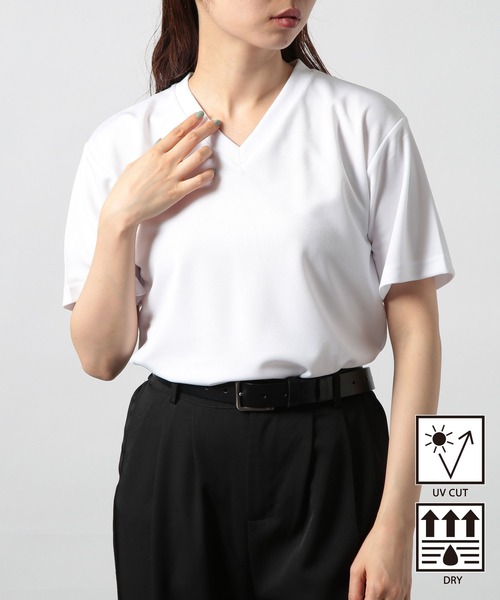 Printstar(プリントスター)の「【Printstar】4.4オンス ドライVネックTシャツ glimmer ヨガ・ピラティス・ランニングウェア UVカット 紫外線対策 00337(Tシャツ/カットソー・レディース・ホワイト/バーガンディー/ロイヤルブルー/ダークグレー/グリーン/ブラック/ネイビー/ライム/レッド/オレンジ/フューシャピンク/ターコイズブルー・LL/S/M/L)」の2枚目の写真