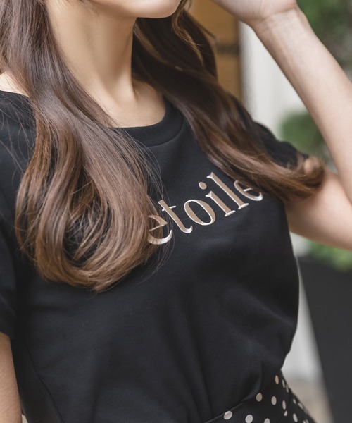 Julia Boutique（ジュリアブティック）の「etoile刺繍ロゴデザインTシャツ/23018（Tシャツ/カットソー・レディース・プラム/ブラック/ピンク/ベージュ・ONE）」の6枚目の写真