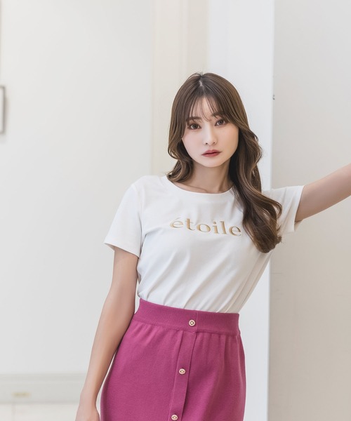 Julia Boutique（ジュリアブティック）の「etoile刺繍ロゴデザインTシャツ/23018（Tシャツ/カットソー・レディース・プラム/ブラック/ピンク/ベージュ・ONE）」の10枚目の写真